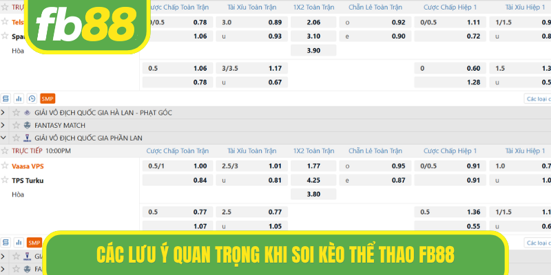 Các lưu ý quan trọng khi soi kèo thể thao FB88